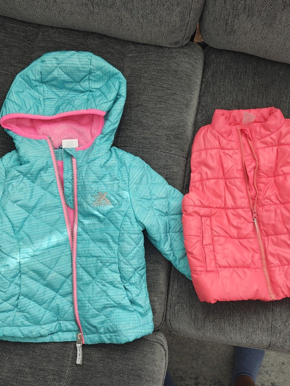 Kids Quilted Hooded Jacket & Vest - Teal and Ornage/Pink Size 18M
